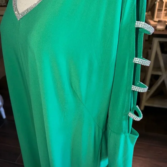 MSK Kelly Green RHINESTONE 3/4 Sleeve Sheath Dress V Neck Size 2X NEW - Picture 2 of 9